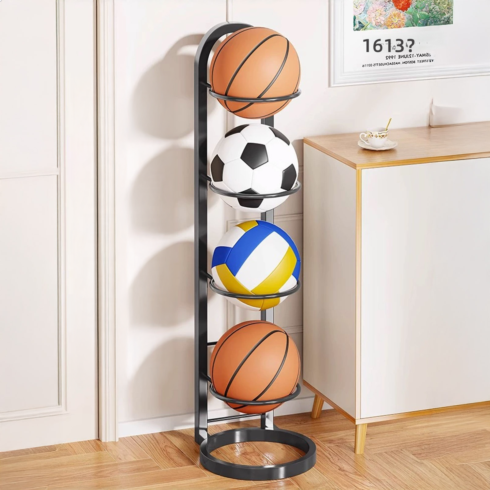Sports Equipment Organizer - Foldable Basketball Rack Multi-Layer Storage Organizer