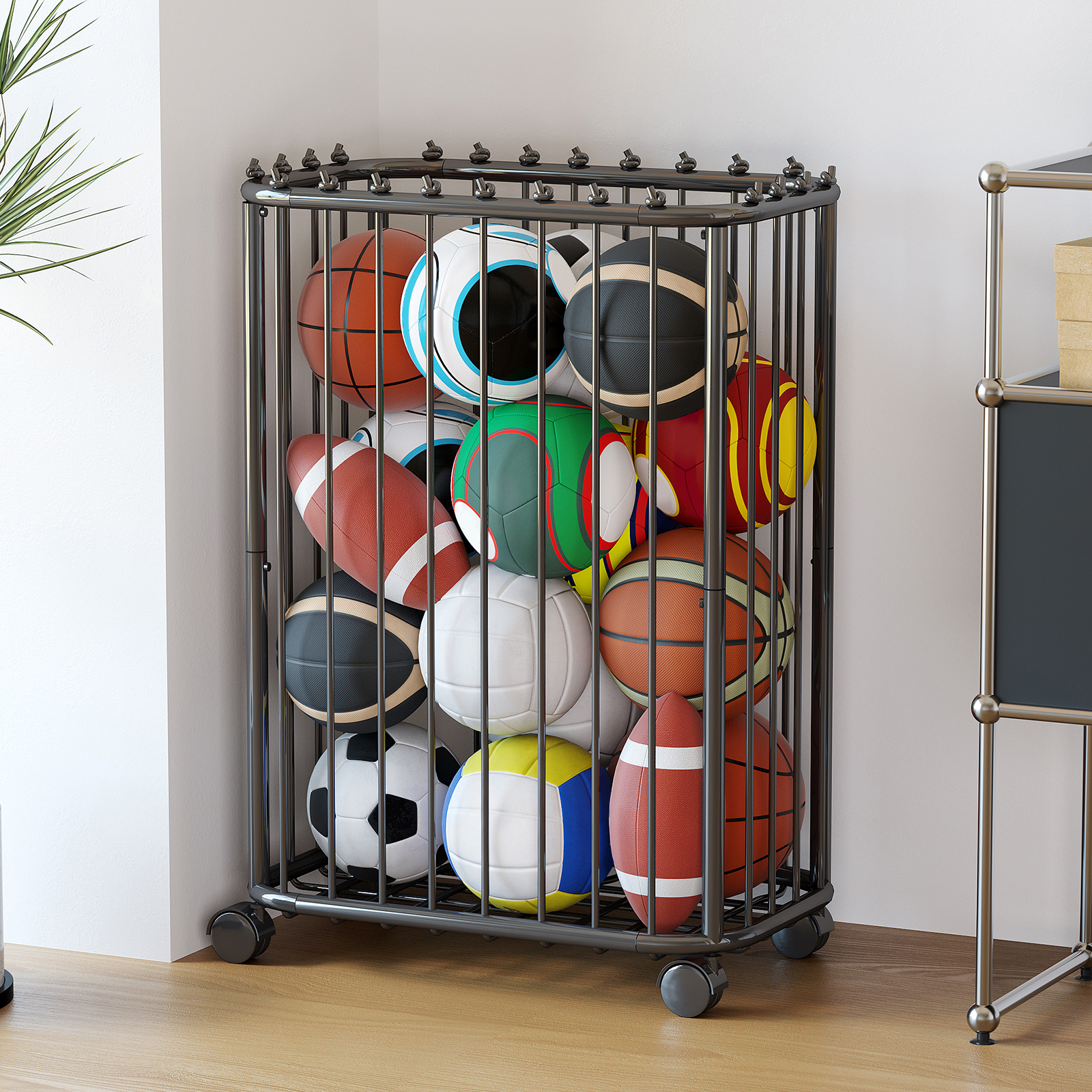 Sports Equipment Organizer - Basketball, Football, Tennis Racket Storage Basket