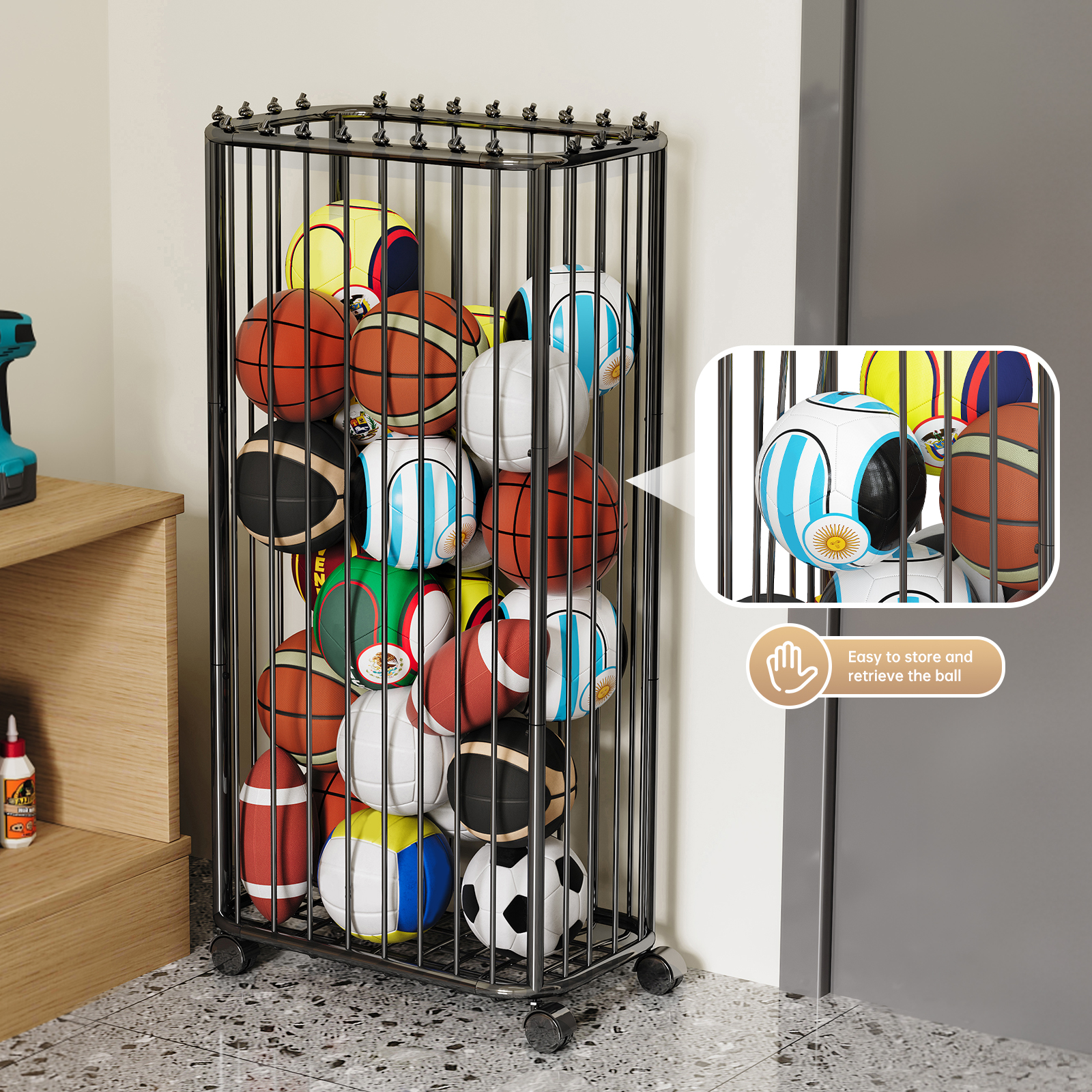 Basketball, Football, Tennis R – Sports Equipment Organizer recenzja i cena