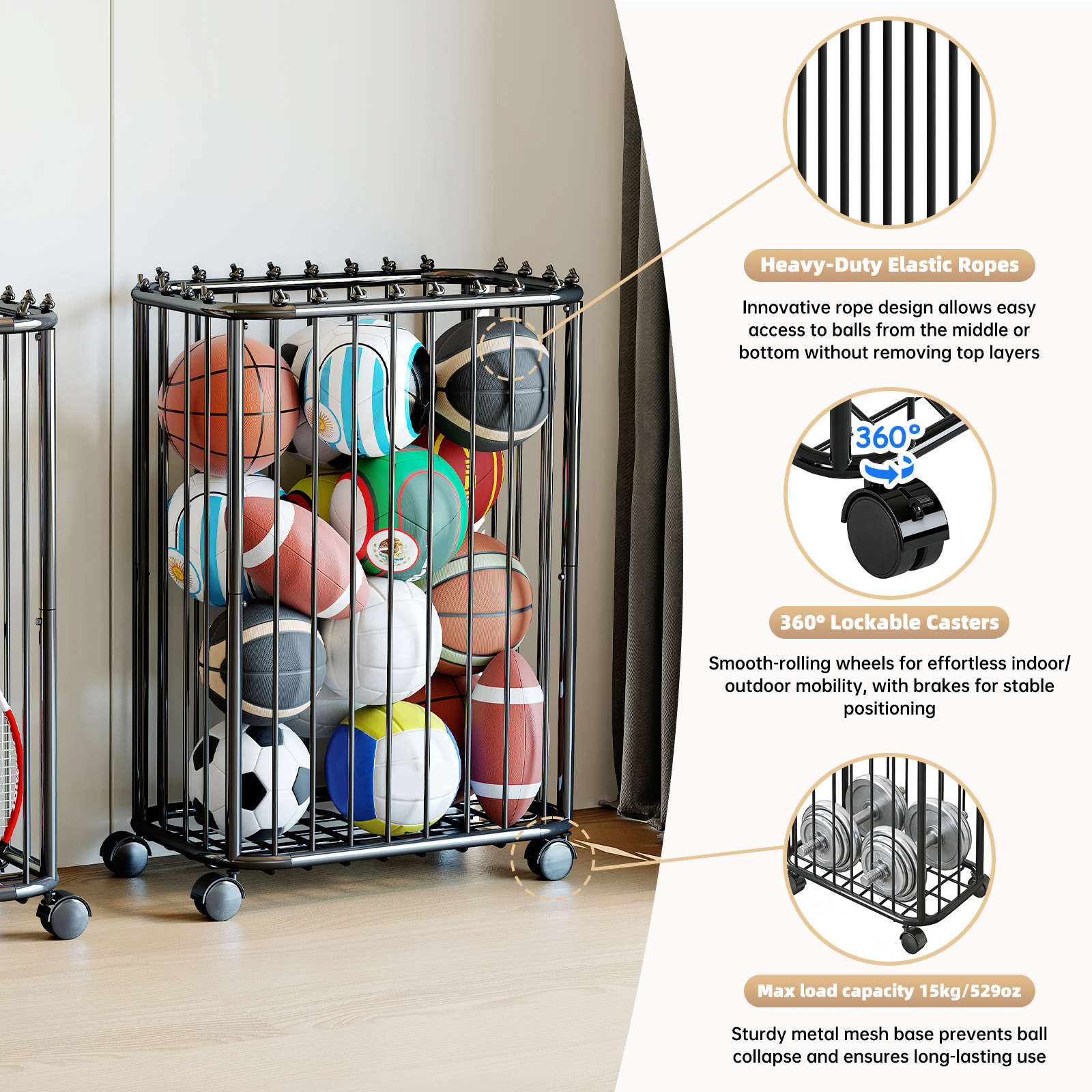 Basketball, Football, Tennis R – Sports Equipment Organizer recenzja i cena